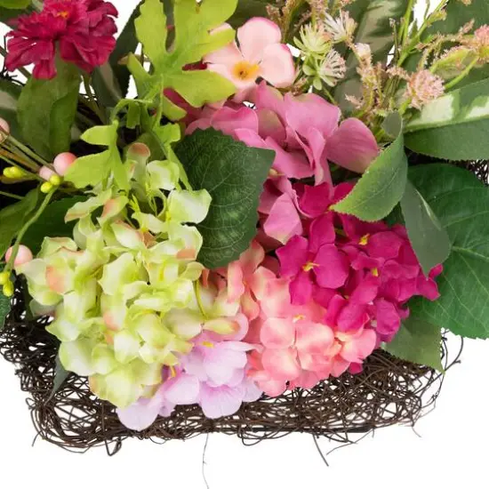 16" Leafy Pink Hydrangea Floral Spring Hanging Basket {7}