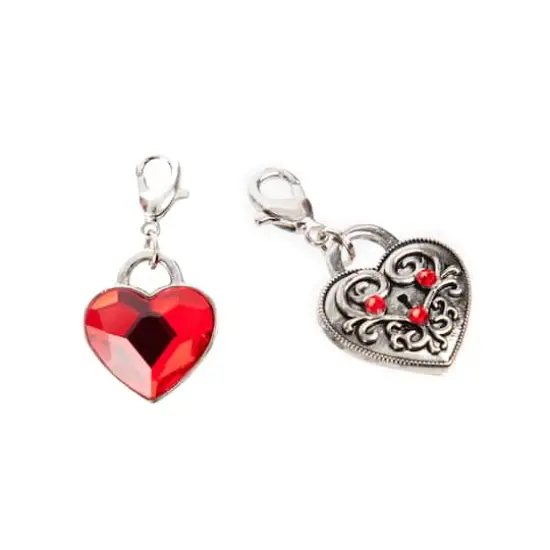 Double-Sided Red Austrian Crystal & Silver Filigree Heart Lock Charm by Bead Landing&trade; {1}