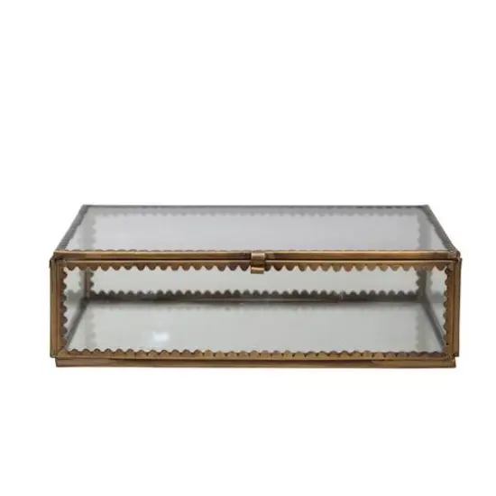 Hello Honey&reg; 7" Antique Finish Brass and Glass Display Box with Scalloped Edges {6}
