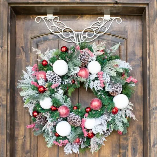 Village Lighting 30" Pre-Lit Frosted Wonderland Christmas Wreath, Red & Clear LED Lights {6}