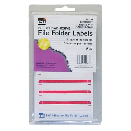 Charles Leonard Red File Folder Labels, 12 Packs of 248 {3}