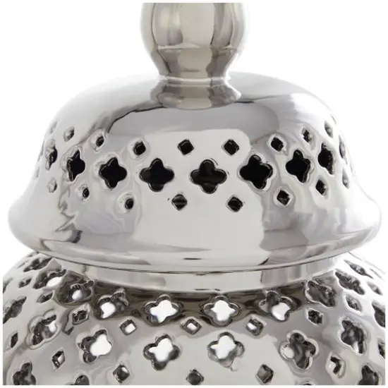 17.75" Silver Open Style Ceramic Decorative Urn {4}