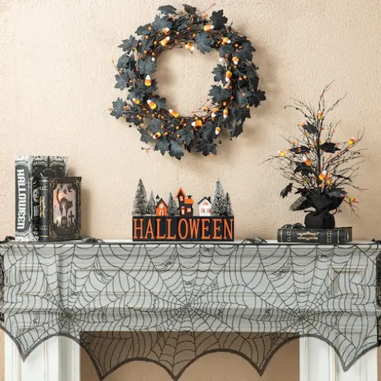 Glitzhome&reg; 14" Halloween Wood Haunted House Table Sign {3}