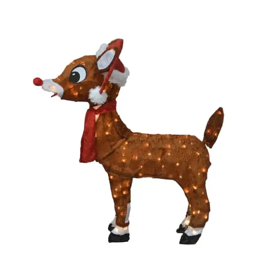 ProductWorks Rudolph 2ft. 3D Pre-Lit Rudolph with Santa Hat Scarf Yard Art {5}