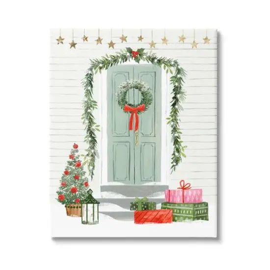 Stupell Industries Christmas Presents Wreath Doorstep Canvas Wall Art {1}