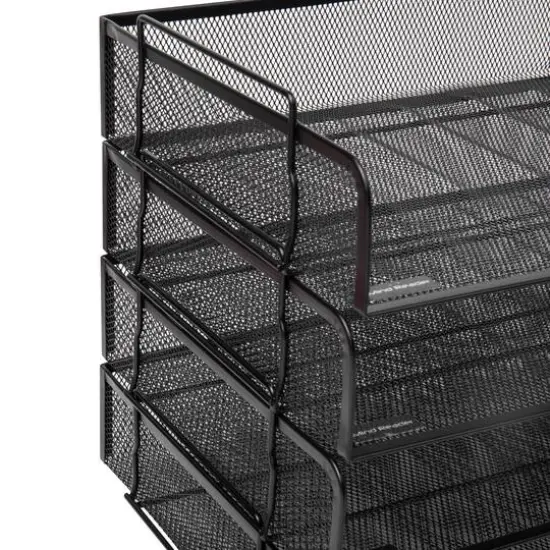 Mind Reader 4 Pack Black Stackable Metal Mesh Tray and Desk Document Organizer {6}