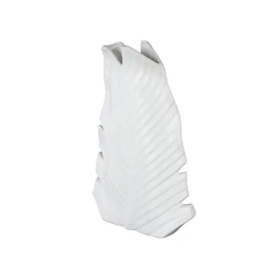 15" White Ceramic Palm Leaf Vase {4}