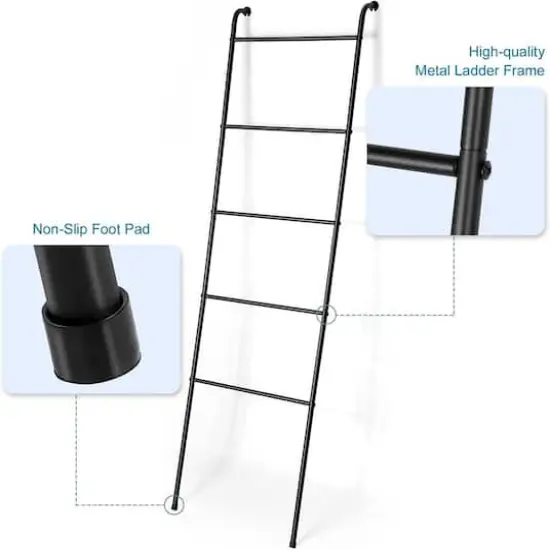 NEX™ 5.5ft. 5-Tier Black Wall-Mounted Metal Blanket and Towel Ladder {4}