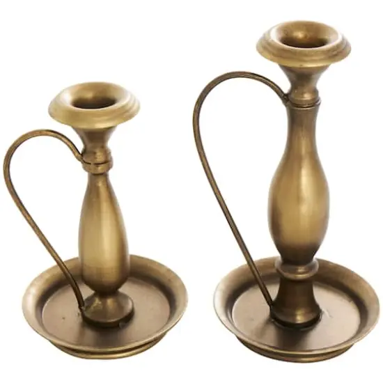 Bronze Metal Antique Style Candle Holder with Candle Plates & Handles Set {11}