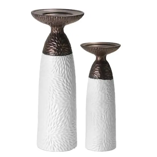 American Art Decor Twin Crucibles 2-Piece Table Top Candle Holder Set in White - 15.25" x 4.5", 15.25" x 4.5" {1}