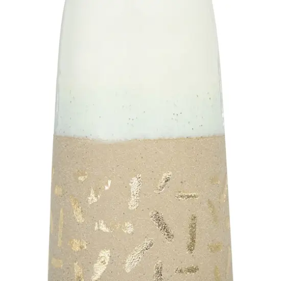 Hello Honey&reg; 14" Cream Stoneware Vase with Gold Pattern {4}