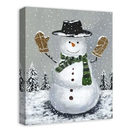 Wintery Snowman Canvas Wall Art {3}