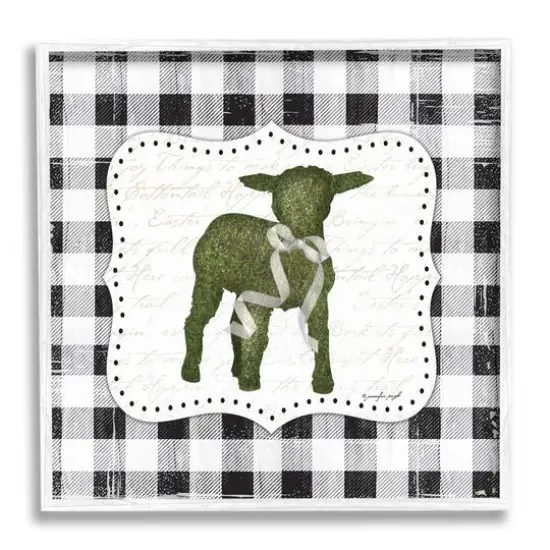 Stupell Industries Seasonal Easter Baby Calf Spring Tartan Pattern Framed Giclee Art White {1}