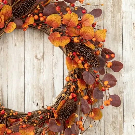 Glitzhome&reg; 22" Fall Eucalyptus Berry Wreath {5}