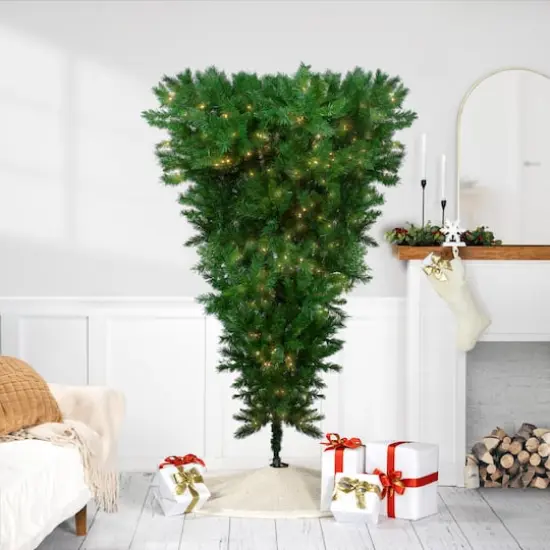 7ft. Pre-Lit Green Sugar Pine Upside Down Artificial Christmas Tree, Clear Lights {5}
