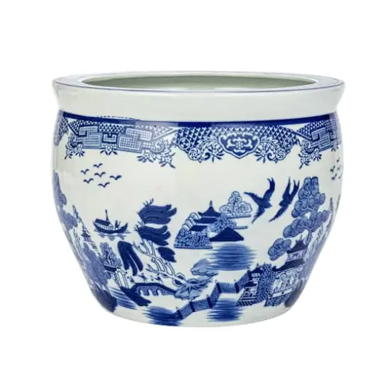 Hello Honey&reg; 12.25" Blue & White Hand-Painted Stoneware Planter {1}