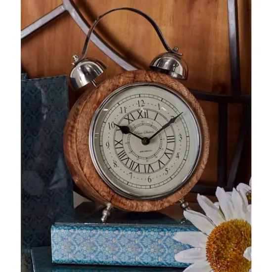 10" Brown Mango Wood & Aluminum Clock {7}