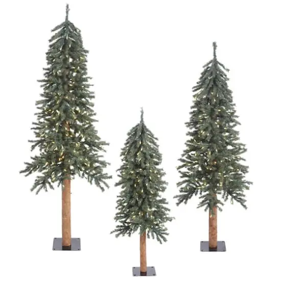 4ft., 5ft. & 6ft. Pre-Lit Natural Bark Alpine Artificial Christmas Tree Set, Warm White Dura-Lit&reg; LED Lights {1}