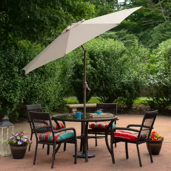 9ft. Outdoor Patio Market Umbrella with Hand Crank & Tilt Taupe/Brown {4}