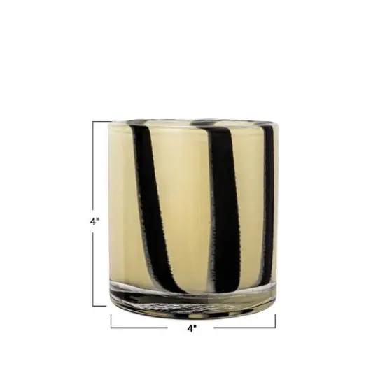 Hello Honey&reg; 4" Striped Glass Votive Candle Holder Cream and Black {6}