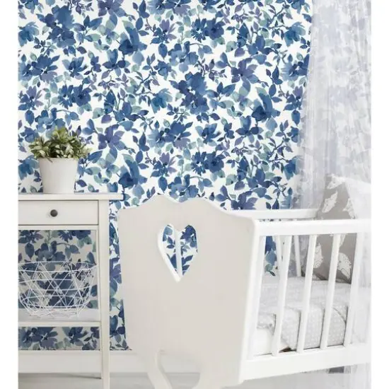 RoomMates Watercolor Floral Peel & Stick Wallpaper Blue/White {6}