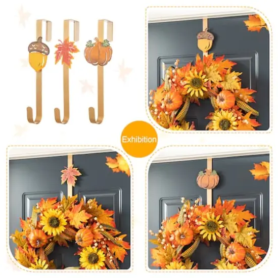 Glitzhome&reg; 14" Fall Metal Acorn, Leaf & Pumpkin Wreath Hanger Set {6}