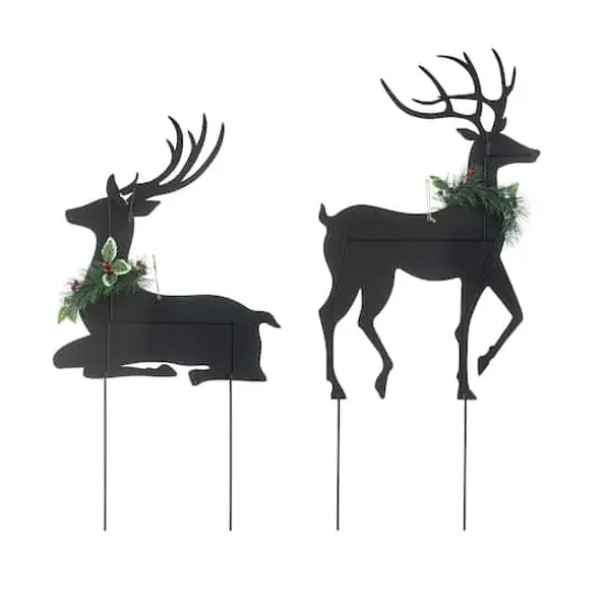 Glitzhome&reg; Metal Reindeer Silhouette Yard Stake Set {7}