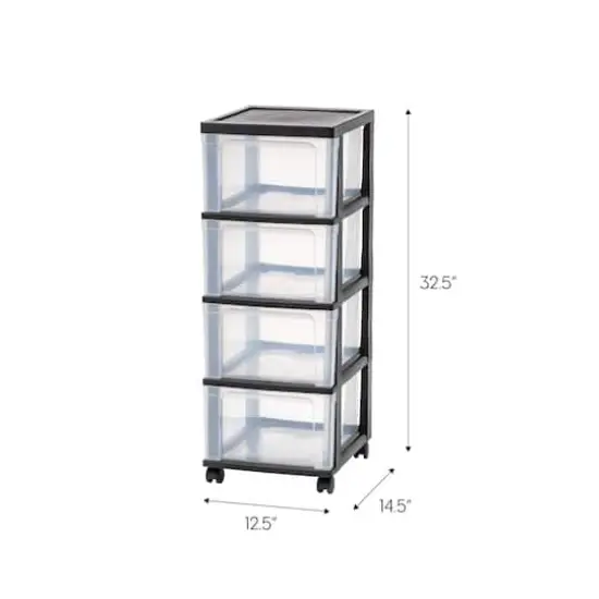 IRIS&reg; 32.5" Black & Clear 4-Drawer Narrow Plastic Storage Cart {5}