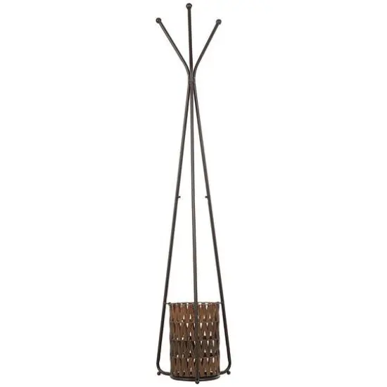 6ft. Brown Metal Geometric 3-Hanger Coat Rack with Basket {4}