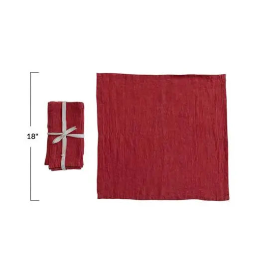Hello Honey&reg; Large Red Stonewashed Linen Cocktail Napkin Set {5}