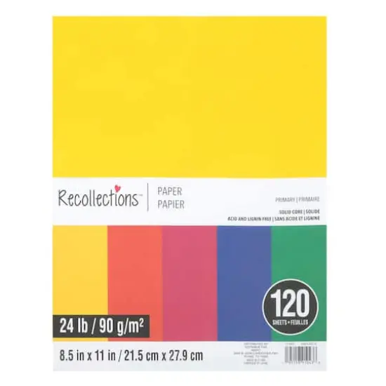 8.5" x 11" Mixed 24lb. Solid Core Paper Pack by Recollections&trade;, 120 Sheets Primary {1}