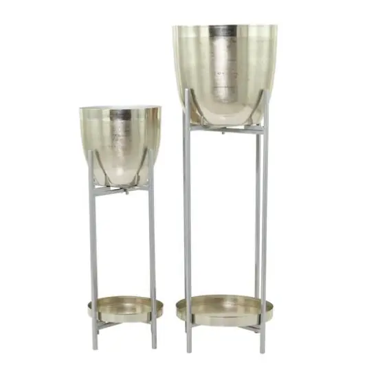 CosmoLiving by Cosmopolitan Silver Metal Planter with Removable Stand Set {7}