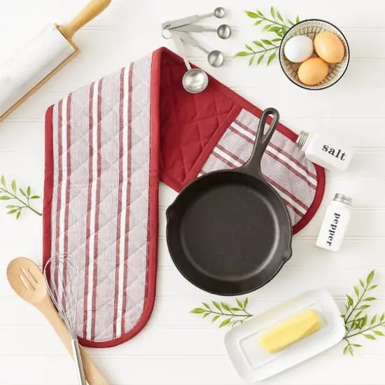 DII&reg; Chef Stripe Double Oven Mitt Barn Red {6}