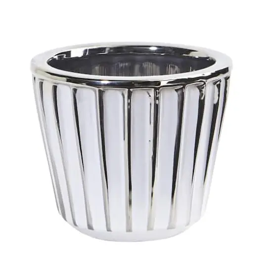 4.5" Ceramic White Vase with Silver Burnishing {1}