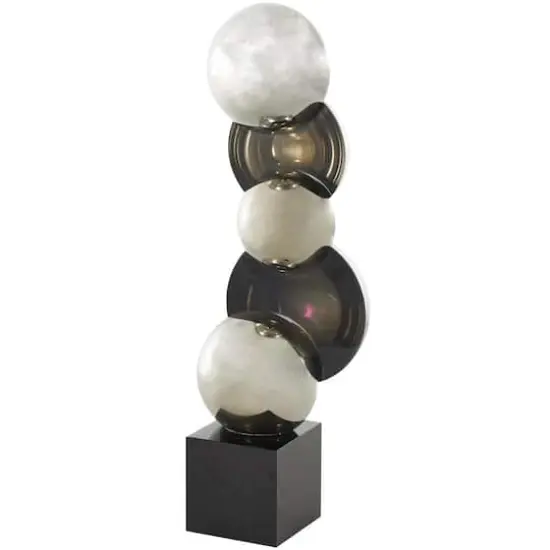 15.75" Black Glass Abstract Stacked Orb Sculpture with Black Base {1}
