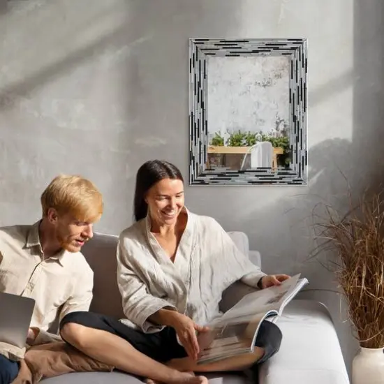 Head West Frameless Reeded Mosaic Printed Wall D&eacute;cor Mirror Black {10}