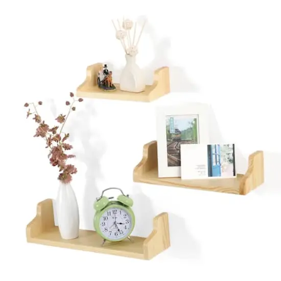 NEX&trade; Pale Yellow Rustic Wood Floating Shelves Set with Metal Brackets {6}