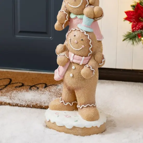 Glitzhome&reg; 29.25" Christmas Macaron Resin Stacked Gingerbread Man Porch Decor {6}