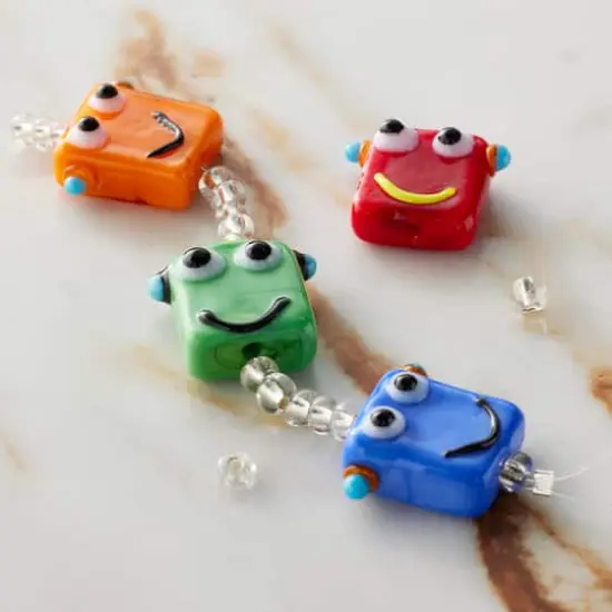 Multicolor Lampwork Glass Robot Beads by Bead Landing&trade; {3}