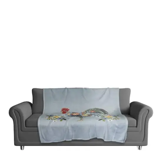 50" x 60" Blue Floral Rooster Collage Coral Fleece Blanket {3}
