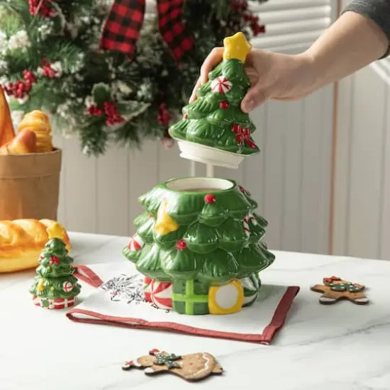 Glitzhome&reg; Dolomite Christmas Tree Cookie Jar Set {4}