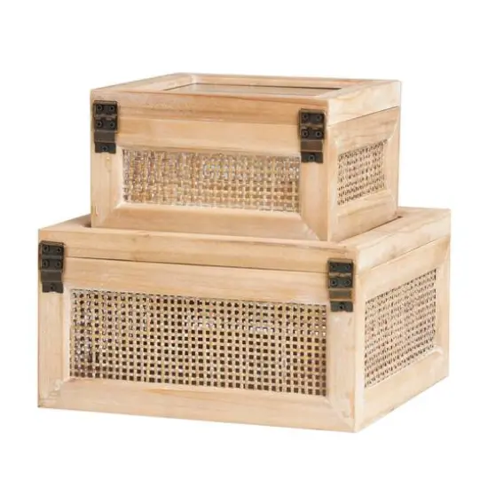 Light Brown Box with Glass Top & Rattan Side Panels Set {6}