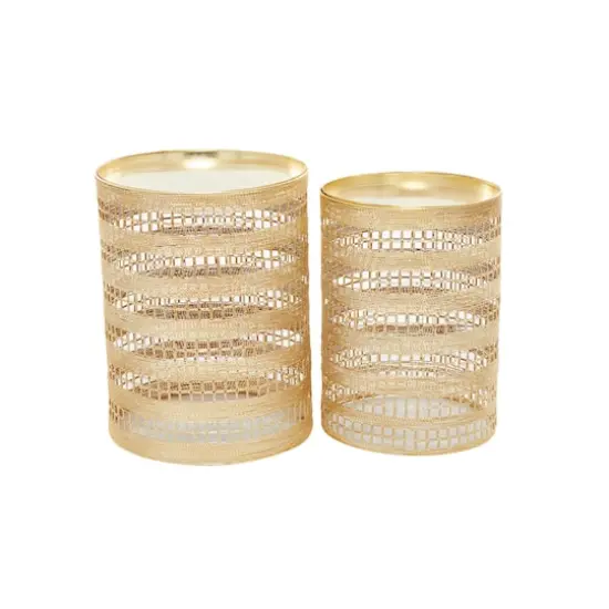 Set of 2" Gold Metal Transitional Accent Table, 18" x 14" x 14" {1}