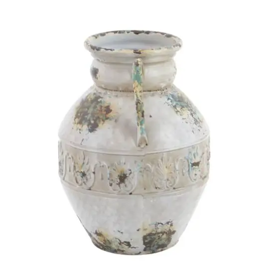 White Metal Vintage Vase, 15" x 12" x 12" {5}