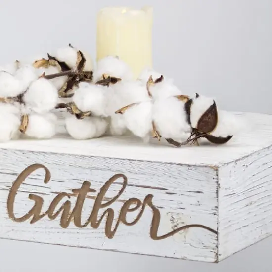 Whitewashed "Gather" Text Engraving Floating Wall Shelf {4}