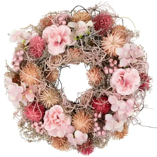 9.75" Pink Mixed Floral Artificial Spring Wreath {1}