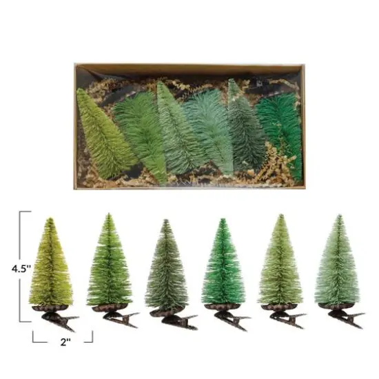 Hello Honey&reg; Green Sisal Bottle Brush Tree Clip-on Ornaments Boxed Set {5}