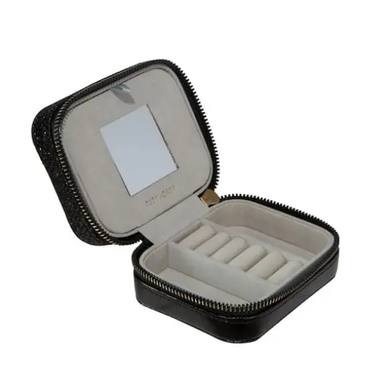 Ruby + Cash Black Sequin Mini Faux Leather Zippered Travel Jewelry Organizer Box {6}