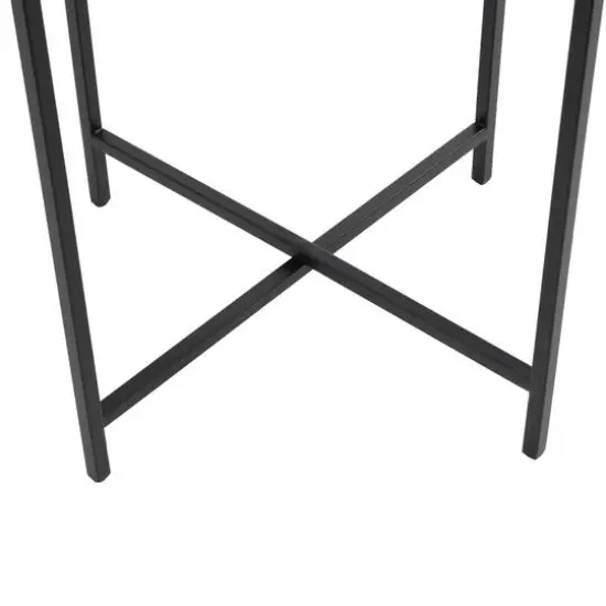 24" Metal X-Shaped Accent Table with Textured Glass Tabletop Black {7}