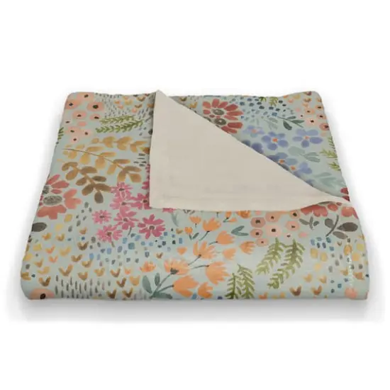 Wild Flower Floral Coral Fleece Blanket Blue {3}